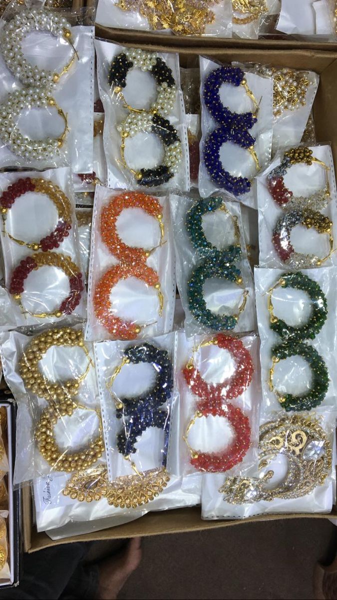 Sparkling Beaded Hoop Earring Set - 4 Pairs of Colorful Elegance