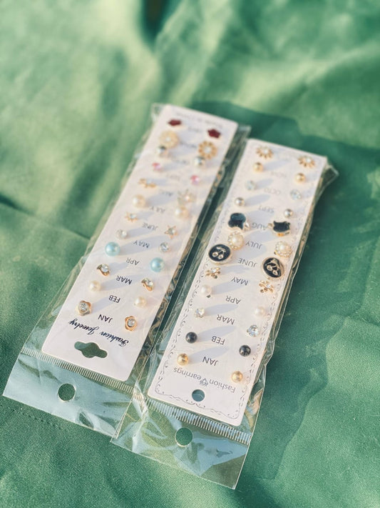 Trendy Stud Earrings Set – 12 Pairs in Various Designs for Everyday Wear