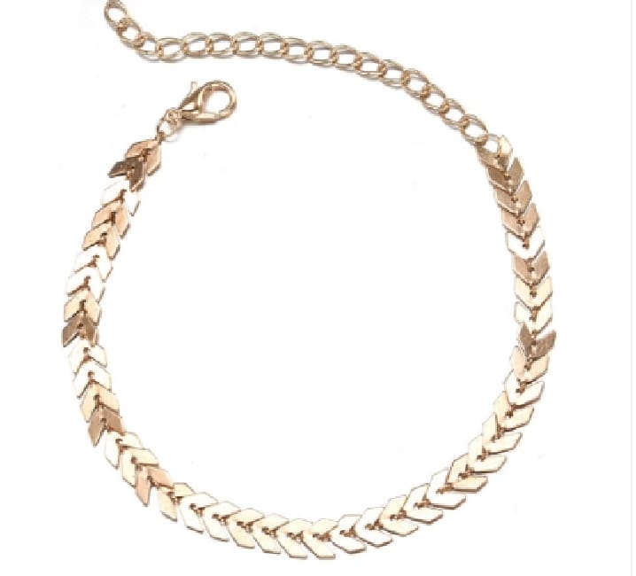 Elegant Herringbone Gold Anklet - Delicate Chevron Chain Ankle Bracelet