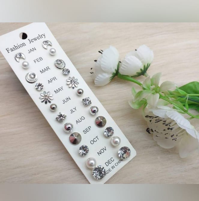 Trendy Stud Earrings Set – 12 Pairs in Various Designs for Everyday Wear